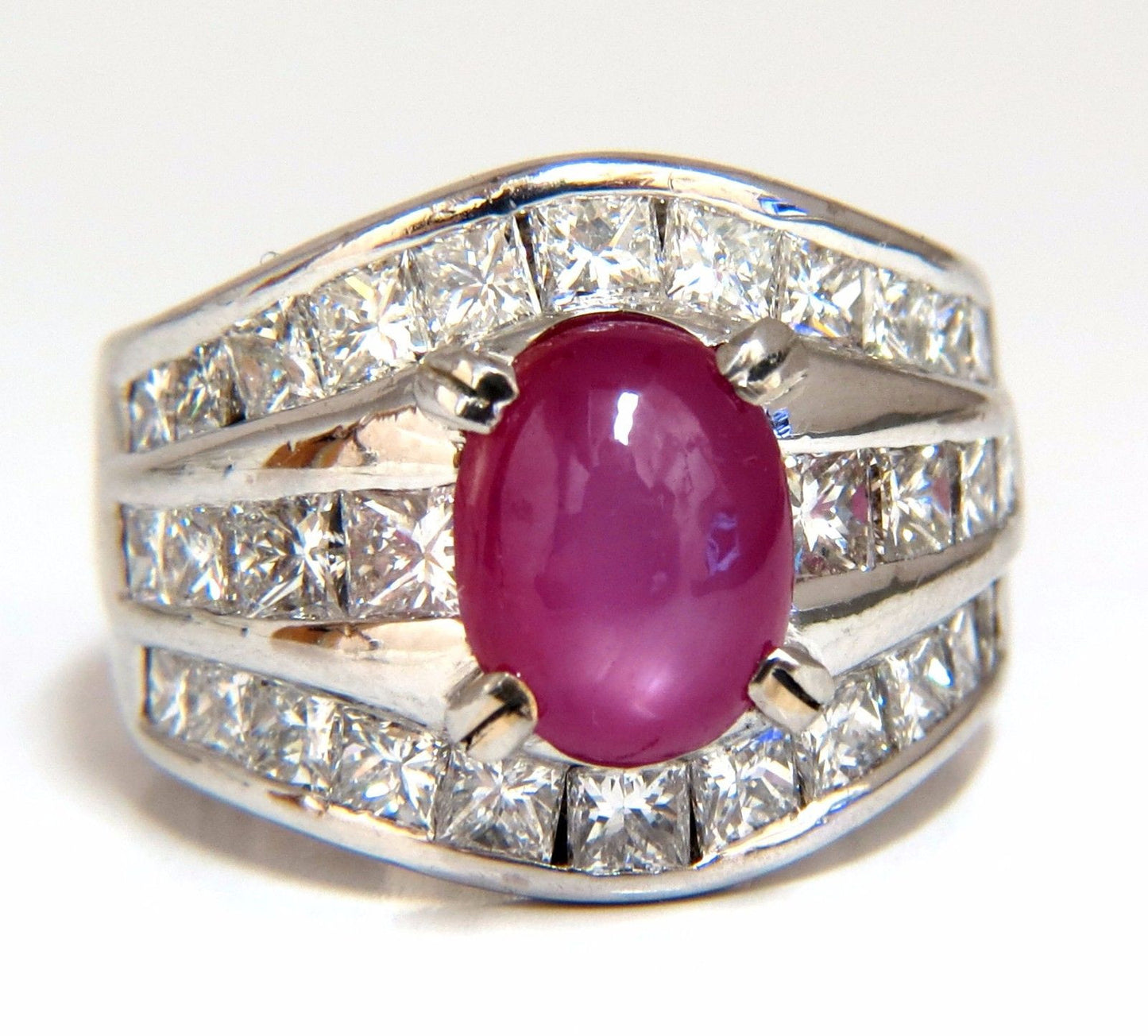 GIA 6.32ct Natural No Heat Star Ruby Diamond Ring Platinum Knuckle Buckle