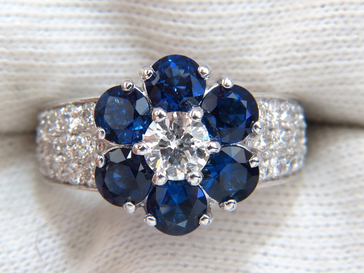 3.96ct natural sapphires diamond cluster ring 14kt royal blue floretta
