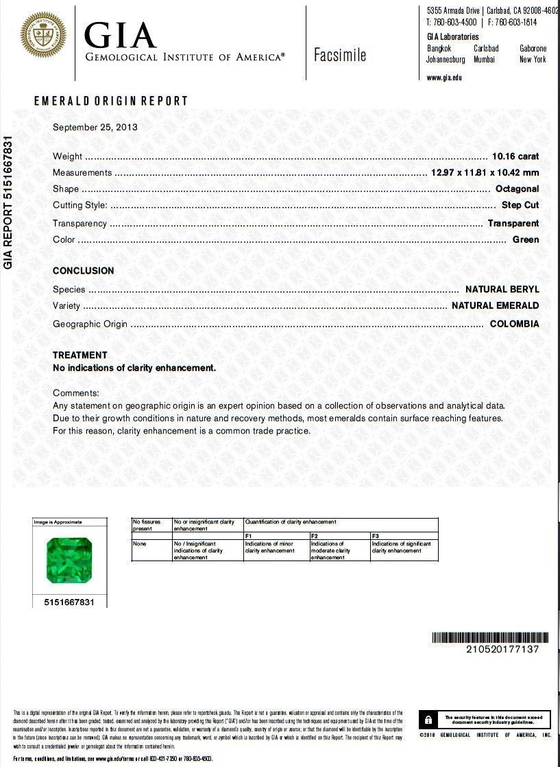 GIA CERTIFIED 10.16CT NATURAL COLOMBIAN GREEN EMERALD SQUARE CUT COLLECTOR VIVID