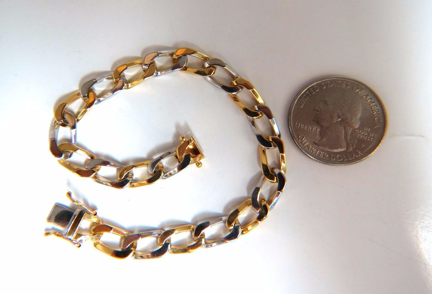 14kt. gold Elongated Curb Link High shine Bracelet 7.5 inch two toned