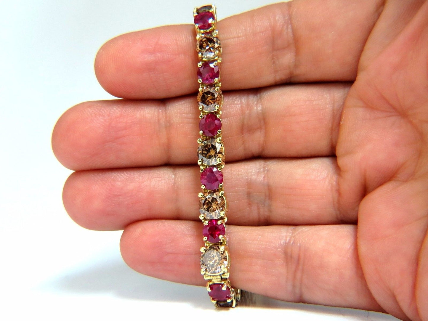 24.14ct Natural Fancy Cinnamon Brown Diamonds Red Ruby Bracelet 18kt Tennis