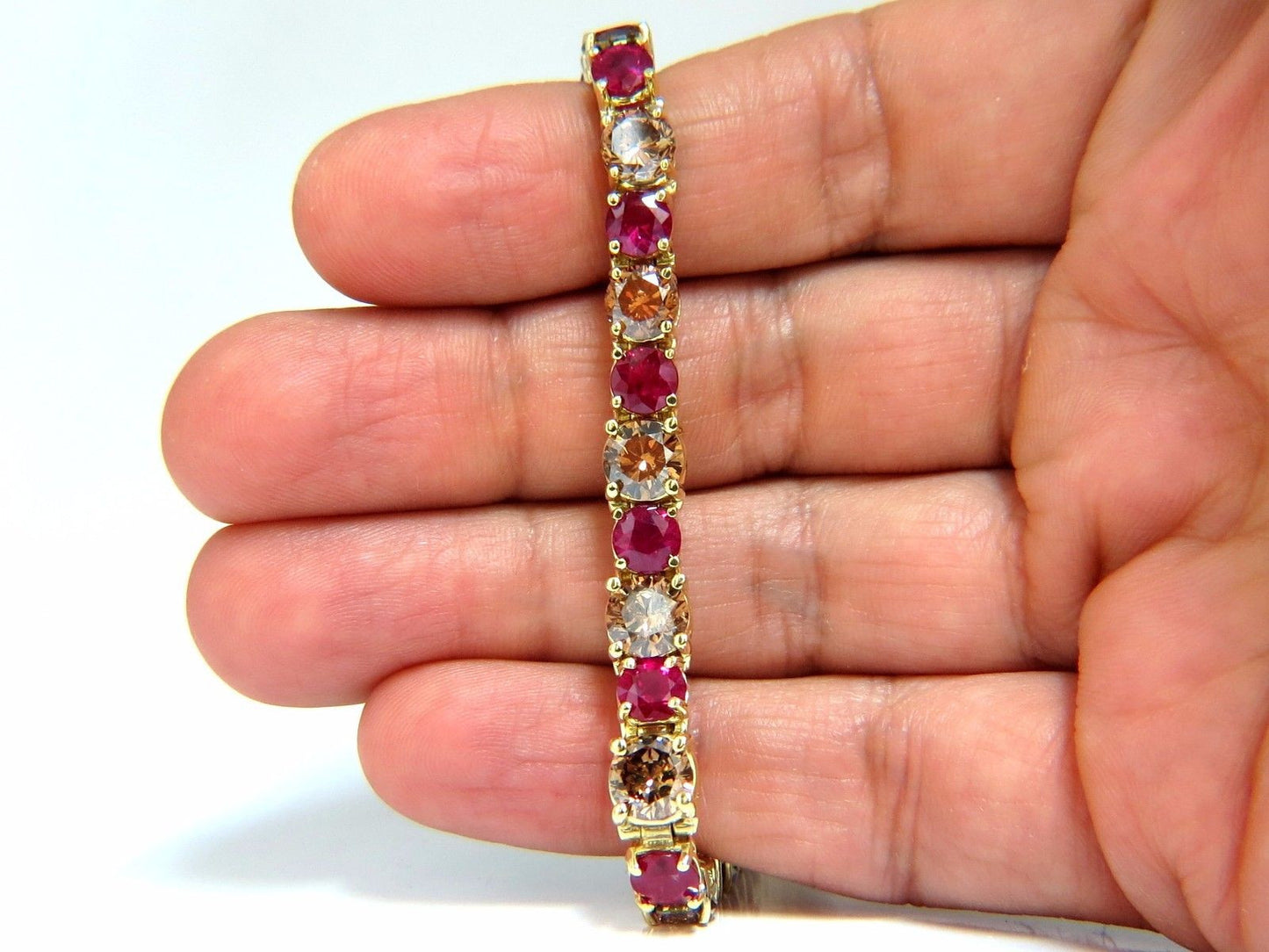 24.14ct Natural Fancy Cinnamon Brown Diamonds Red Ruby Bracelet 18kt Tennis