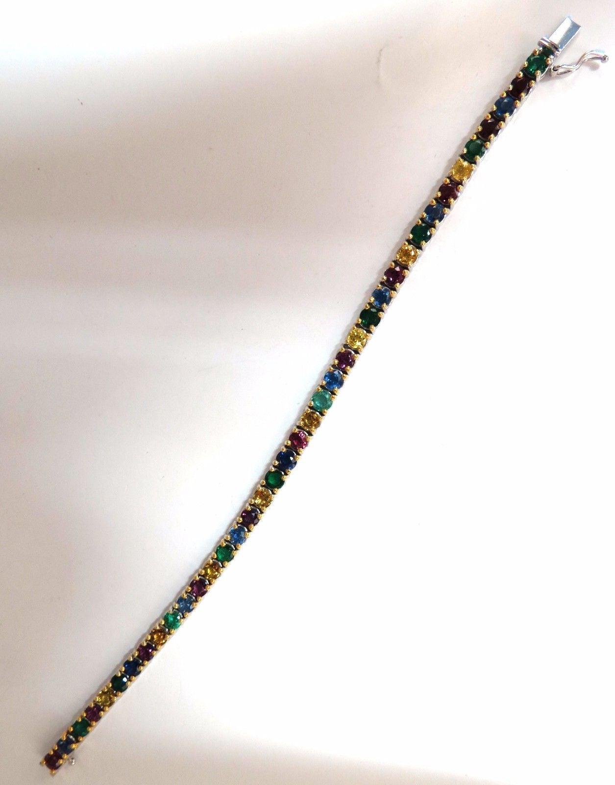 12ct natural ruby emerald sapphires diamond tennis bracelet 14kt gem line