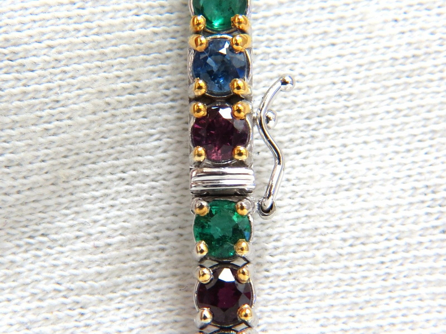 12ct natural ruby emerald sapphires diamond tennis bracelet 14kt gem line