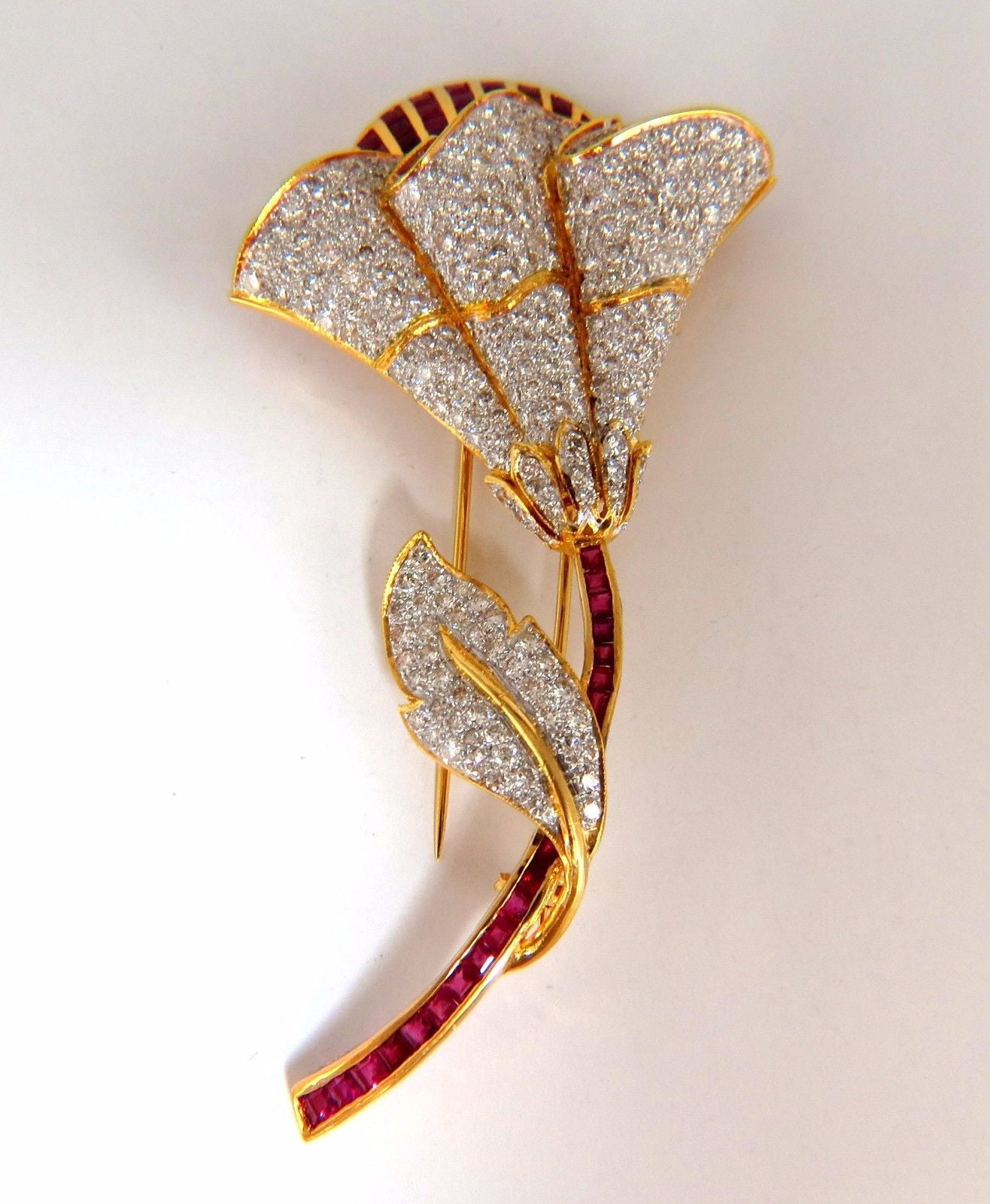 11.50ct Natural Ruby Diamond Brooch Pin 3D 18kt