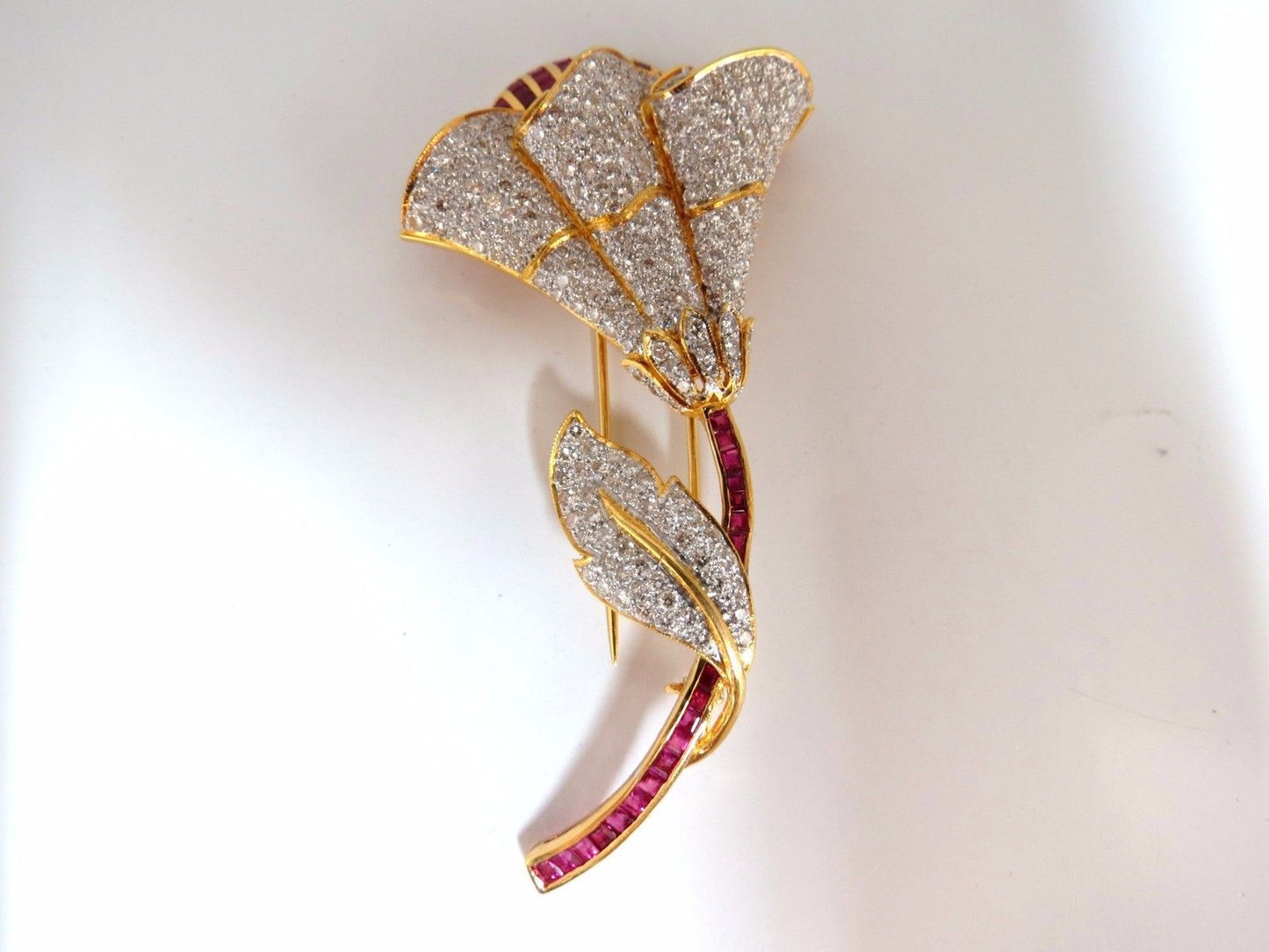 11.50ct Natural Ruby Diamond Brooch Pin 3D 18kt