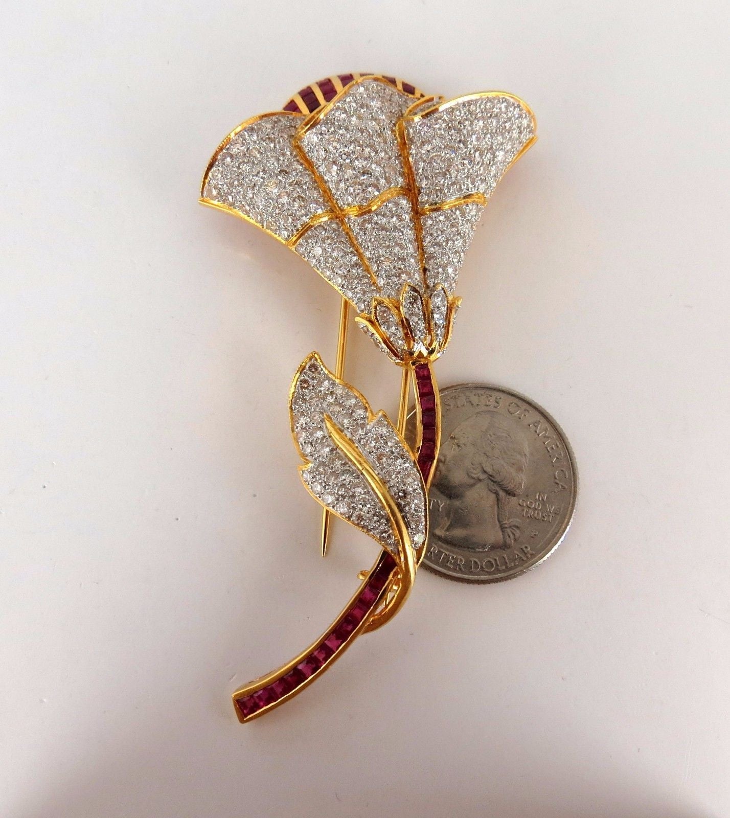 11.50ct Natural Ruby Diamond Brooch Pin 3D 18kt
