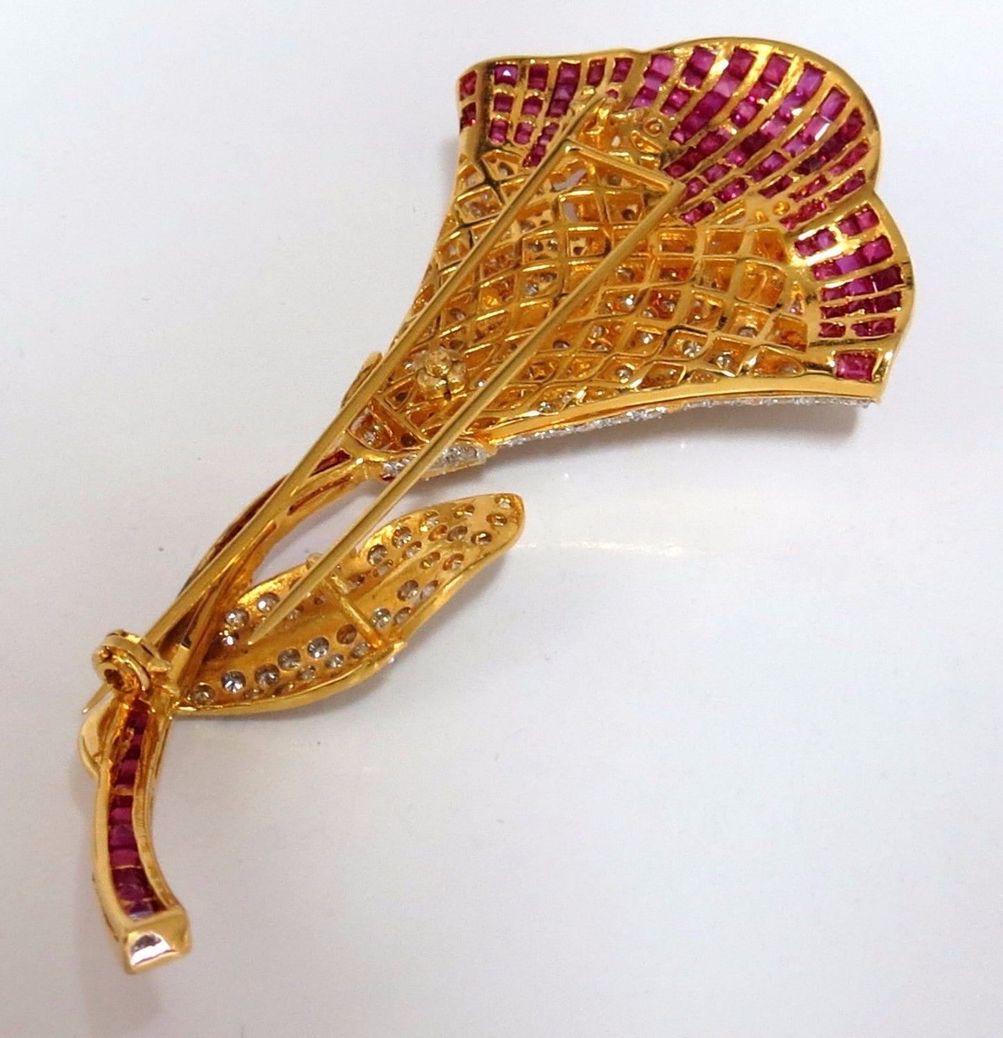 11.50ct Natural Ruby Diamond Brooch Pin 3D 18kt