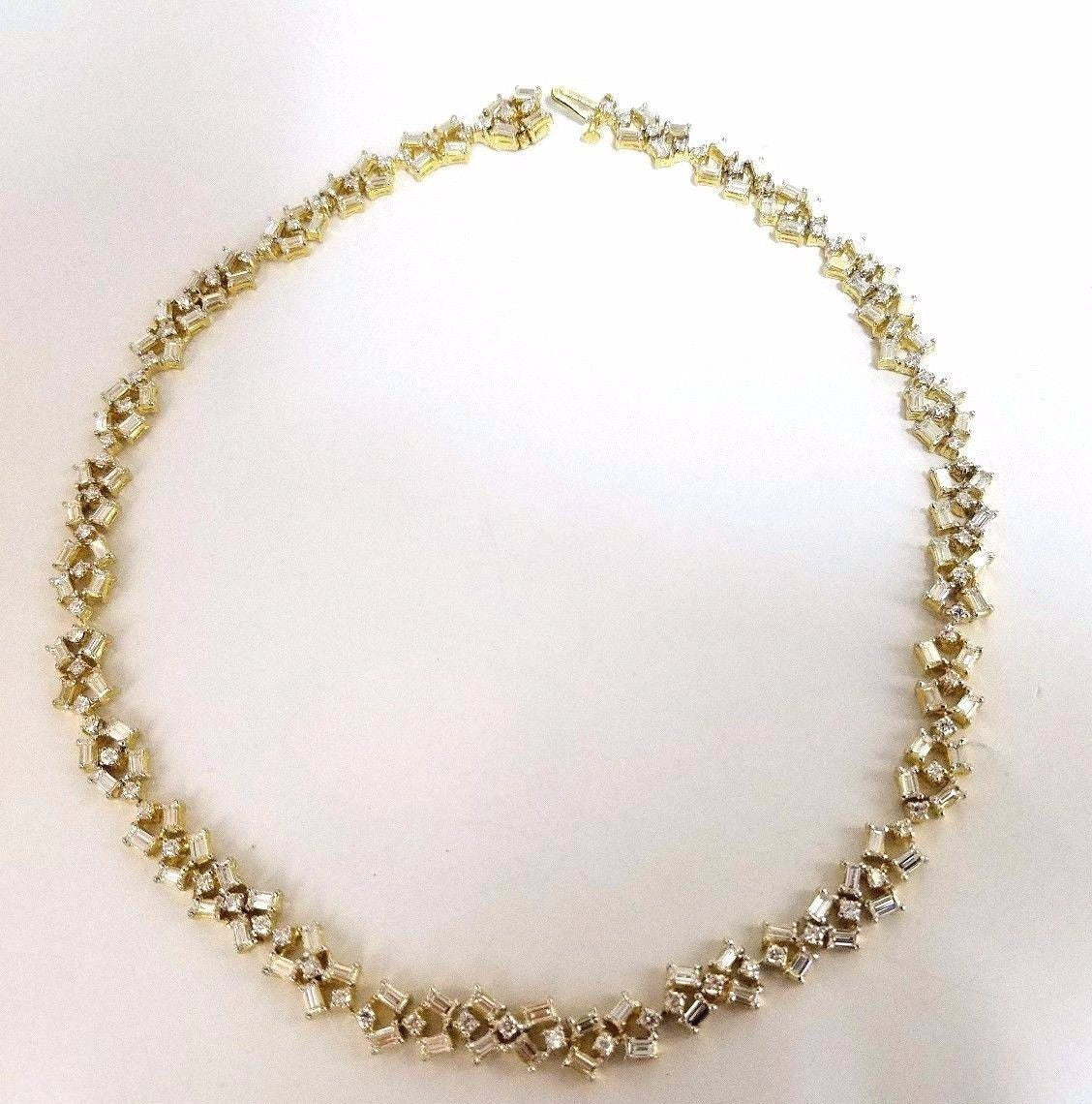 15.00ct diamonds baguette & rounds eternity riviera necklace 18kt