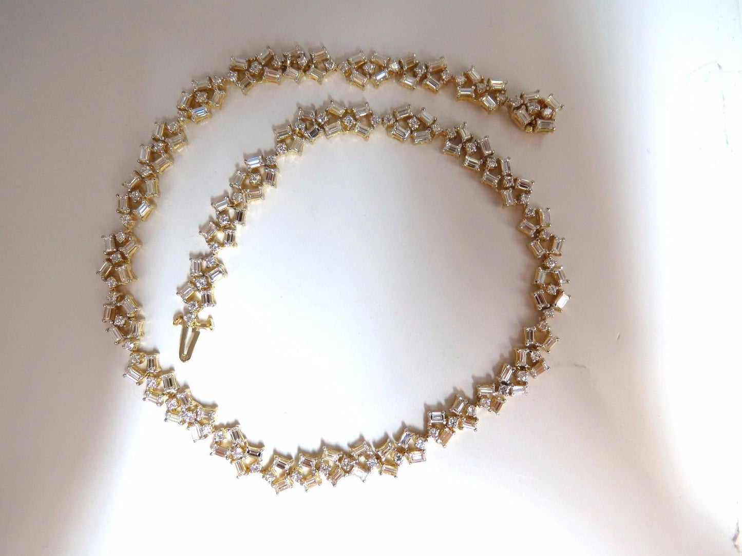 15.00ct diamonds baguette & rounds eternity riviera necklace 18kt