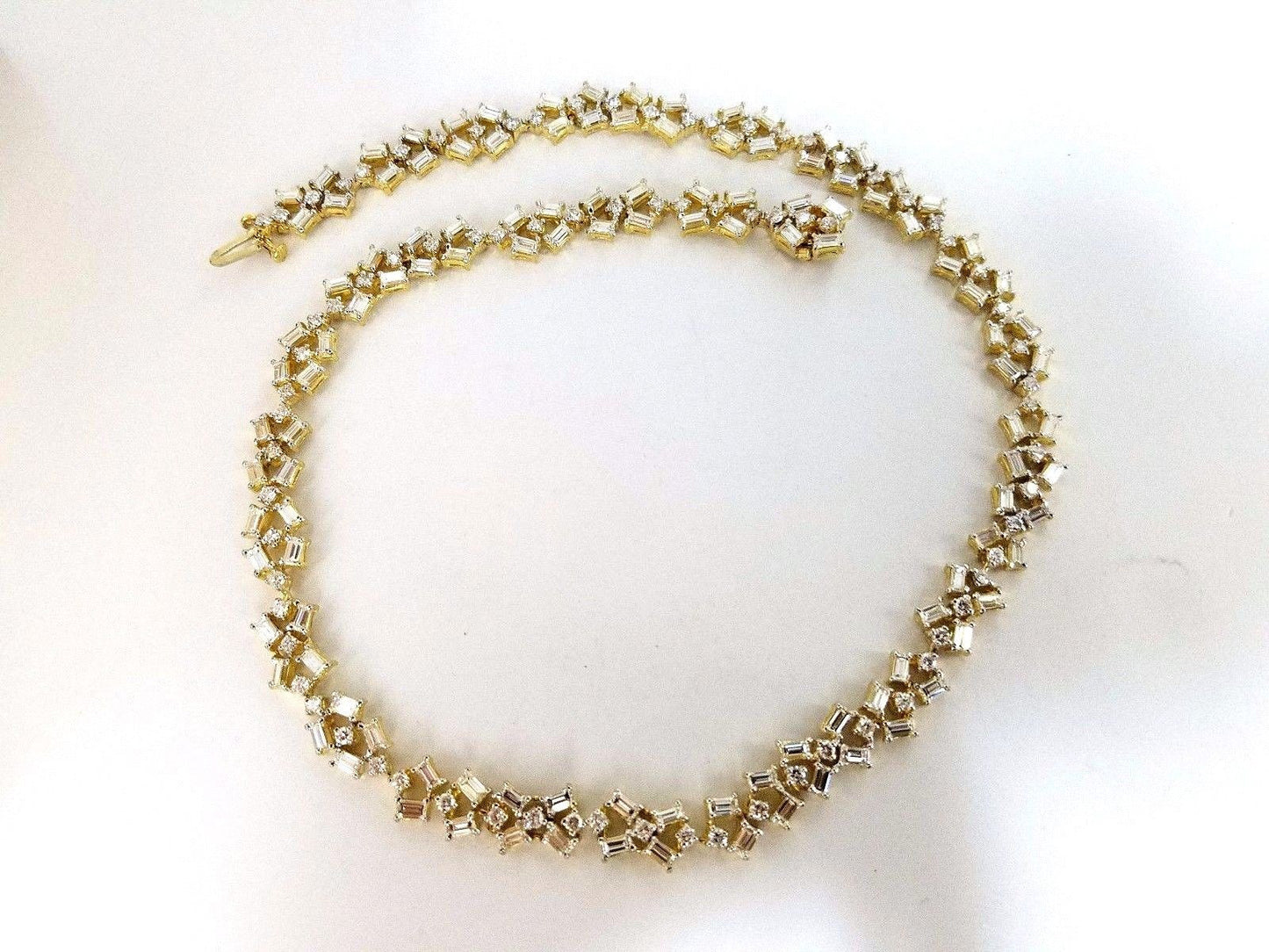 15.00ct diamonds baguette & rounds eternity riviera necklace 18kt
