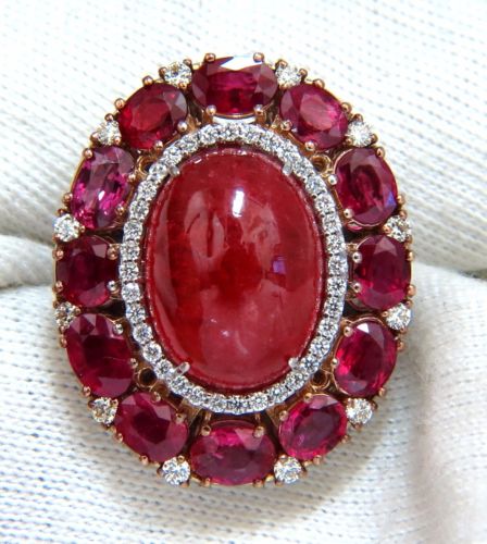 GIA Certified 20.30ct Natural Rhodonite Ruby Diamonds Cocktail cluster ring 18kt