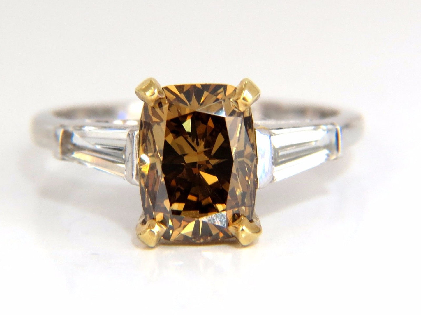GIA Certified 2.59ct Fancy Yellow Brown Diamond Ring Platinum