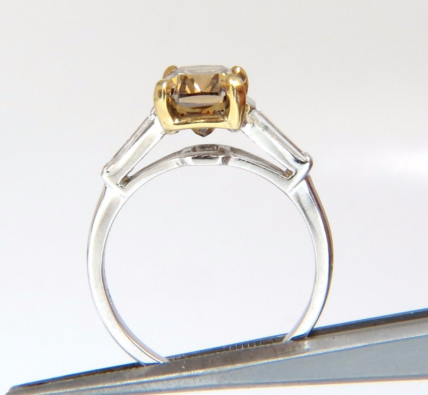 GIA Certified 2.59ct Fancy Yellow Brown Diamond Ring Platinum