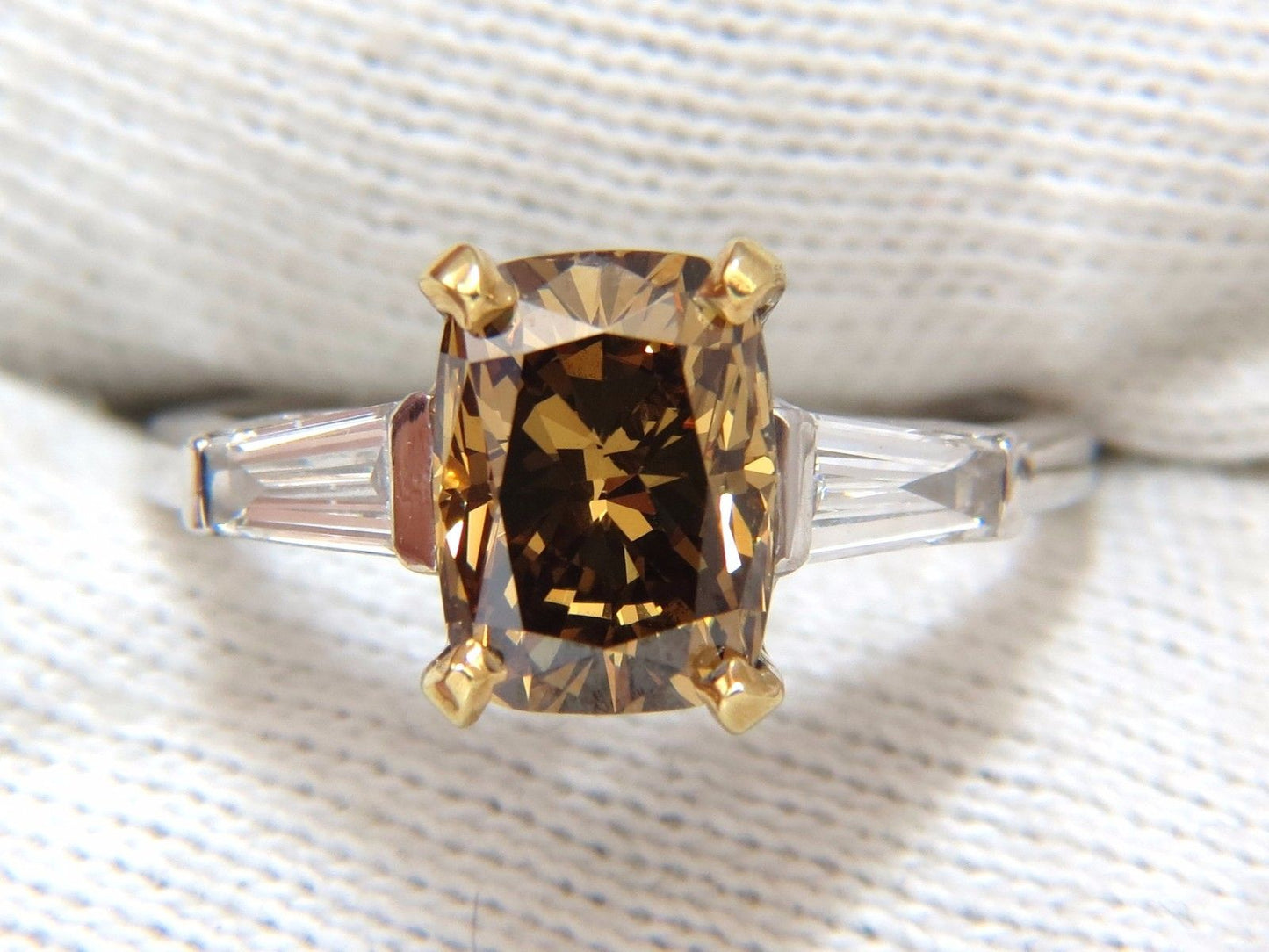 GIA Certified 2.59ct Fancy Yellow Brown Diamond Ring Platinum