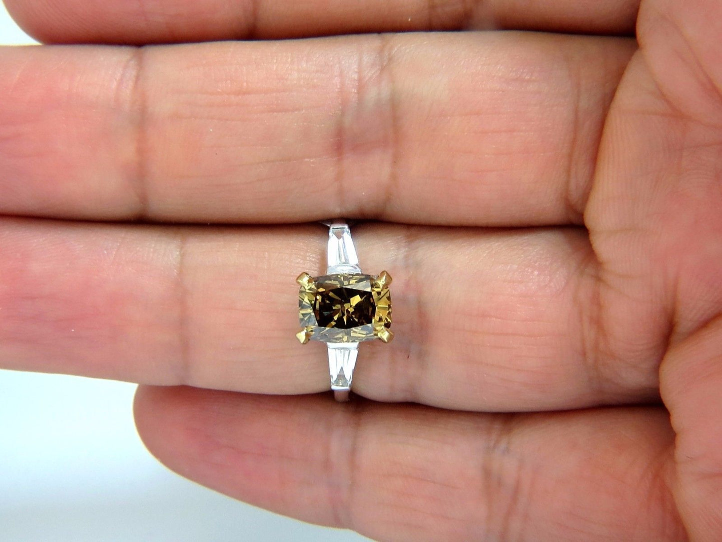 GIA Certified 2.59ct Fancy Yellow Brown Diamond Ring Platinum