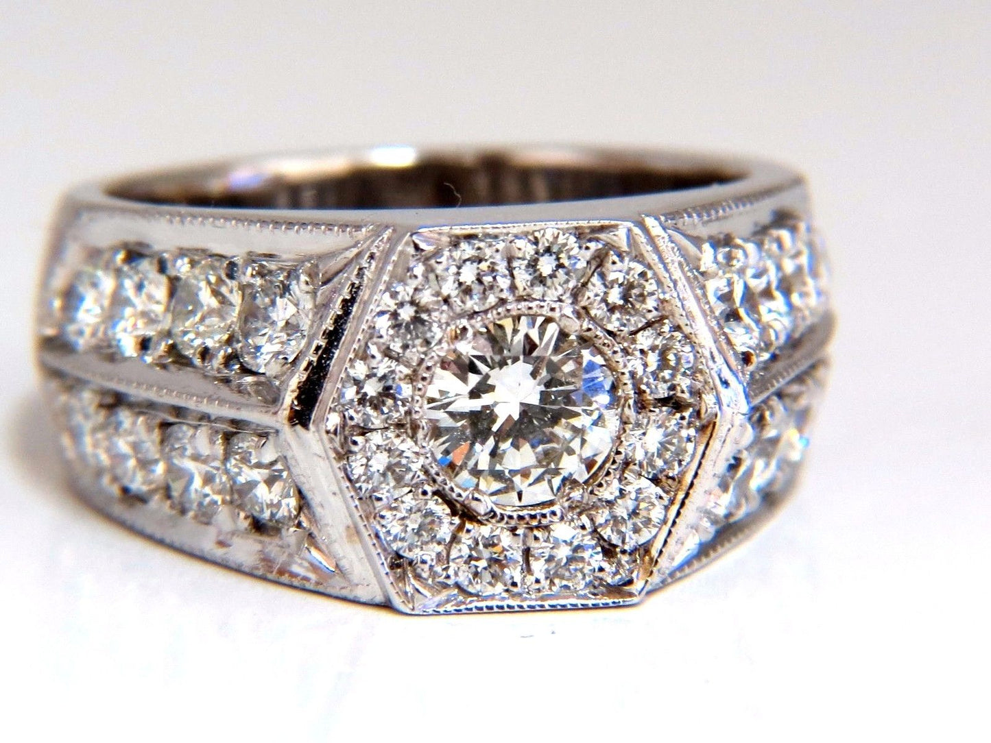 GIA Certified 2.29ct natural diamonds mens ring 18kt Hexagon Deck