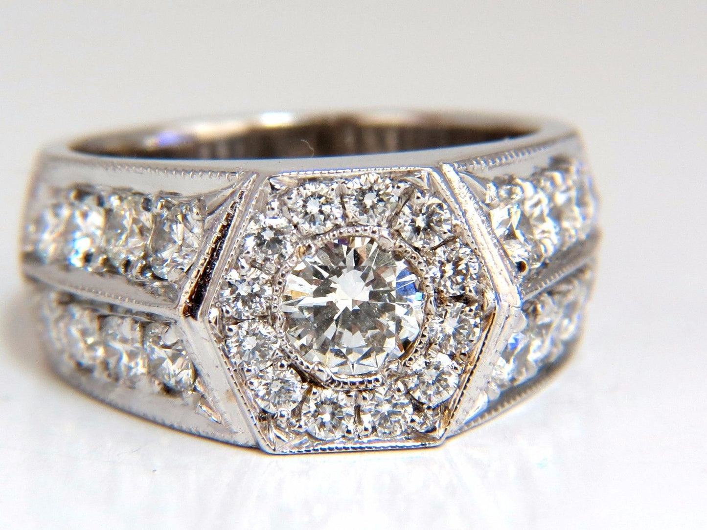GIA Certified 2.29ct natural diamonds mens ring 18kt Hexagon Deck