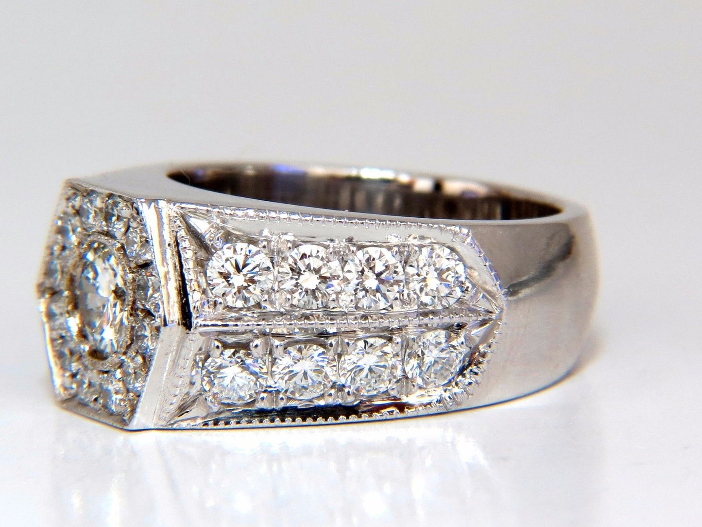 GIA Certified 2.29ct natural diamonds mens ring 18kt Hexagon Deck