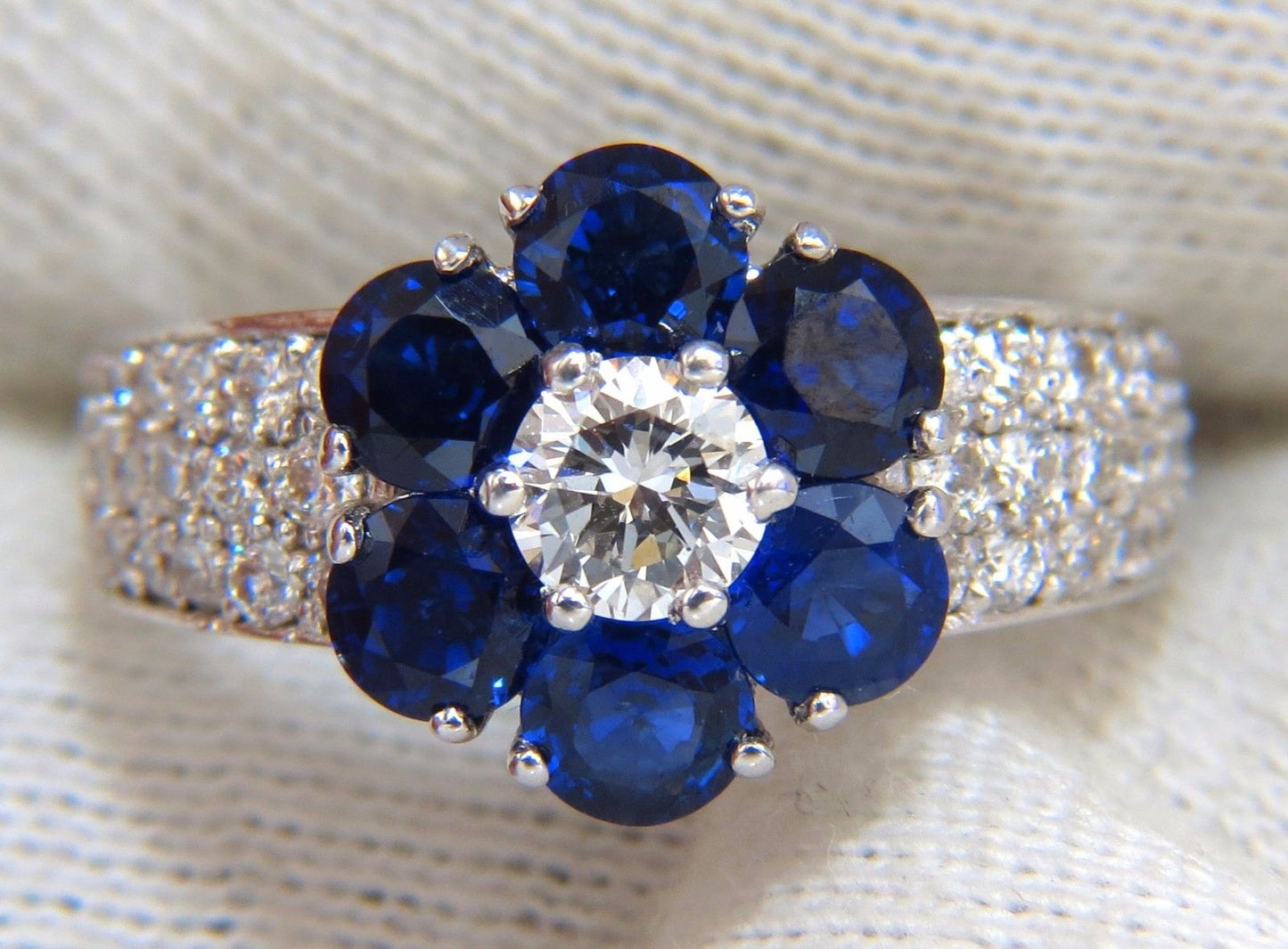 3.66ct natural sapphires diamond cluster ring 14kt royal blue floretta