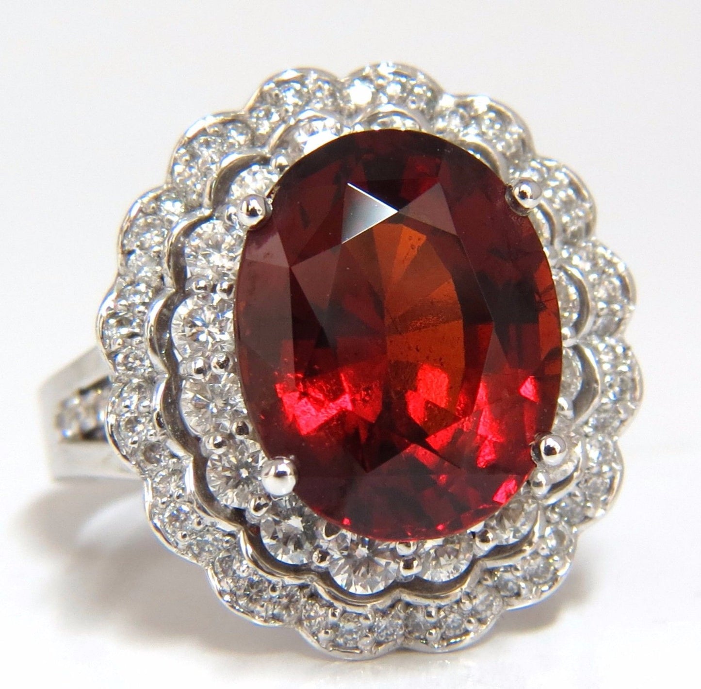 10.90ct Natural Hessonite Garnet Diamonds Ring 14kt Double Halo