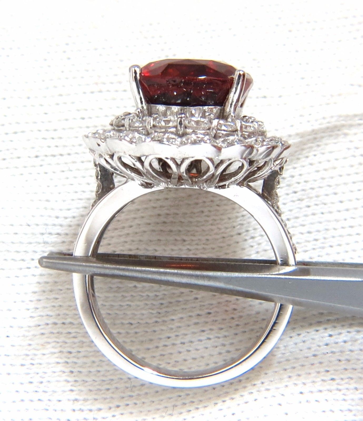 10.90ct Natural Hessonite Garnet Diamonds Ring 14kt Double Halo