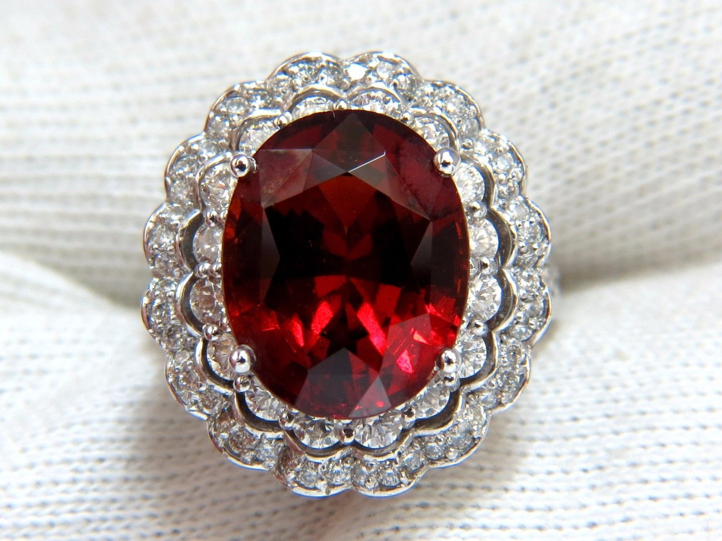 10.90ct Natural Hessonite Garnet Diamonds Ring 14kt Double Halo