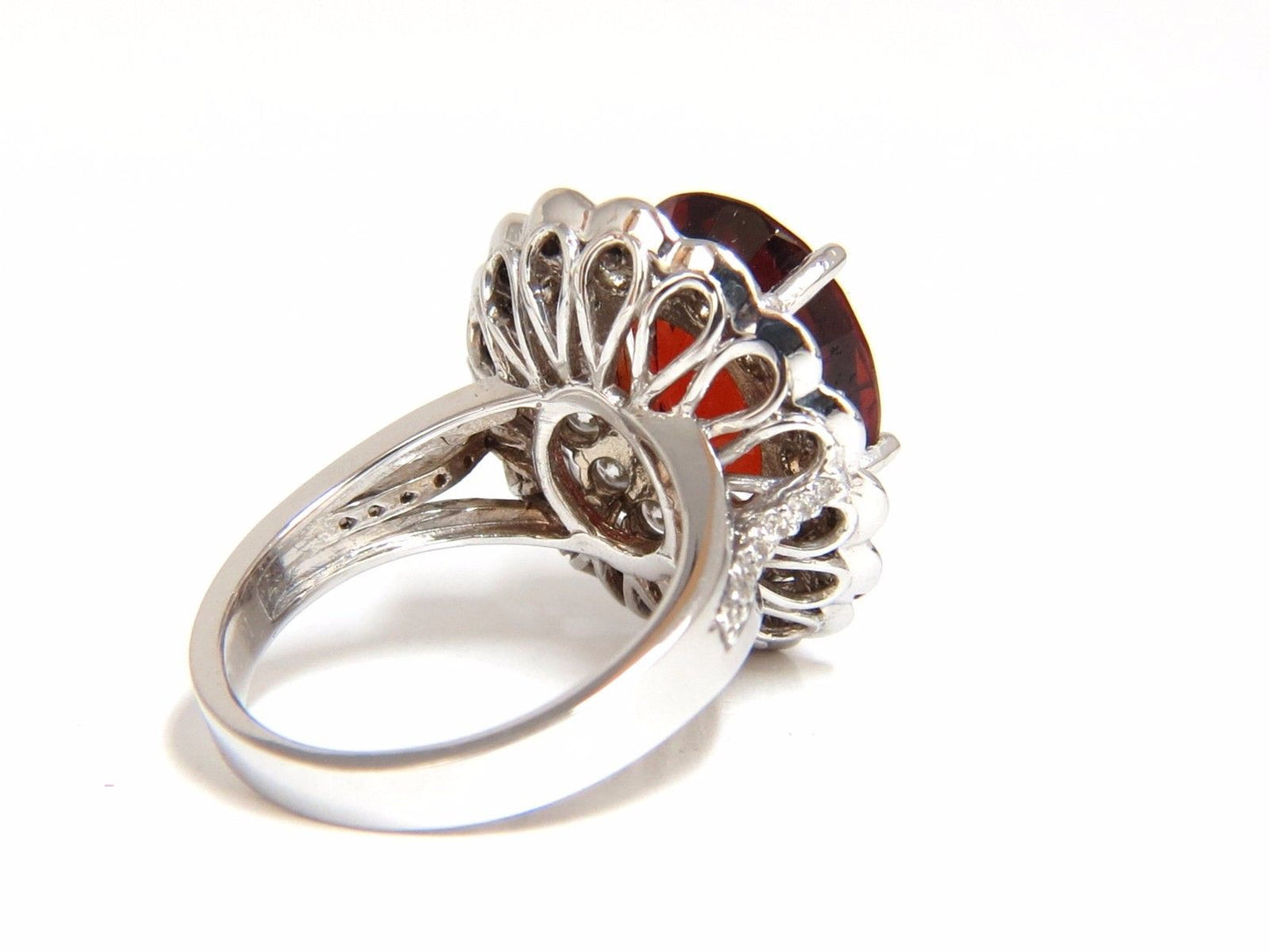 10.90ct Natural Hessonite Garnet Diamonds Ring 14kt Double Halo