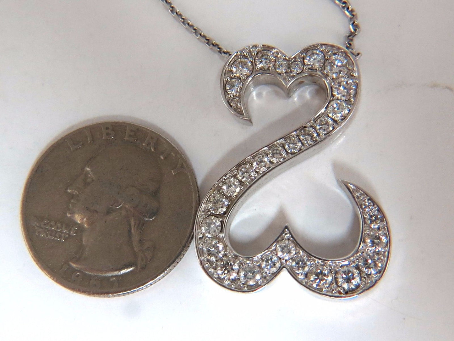 1.40ct natural diamonds double heart pendant 14kt