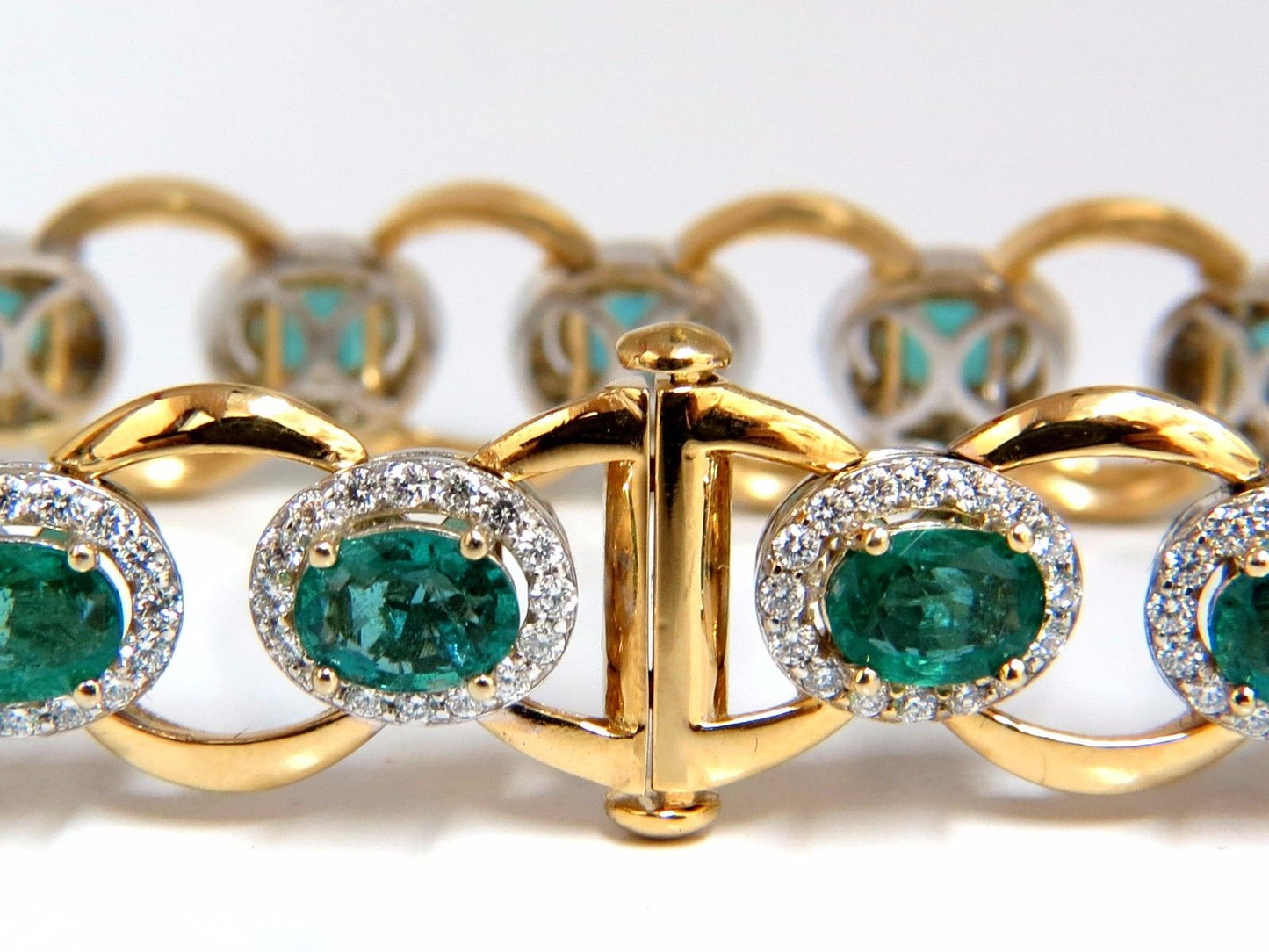 13.10ct Bright vivid green natural emerald diamonds cluster link bracelet 14kt