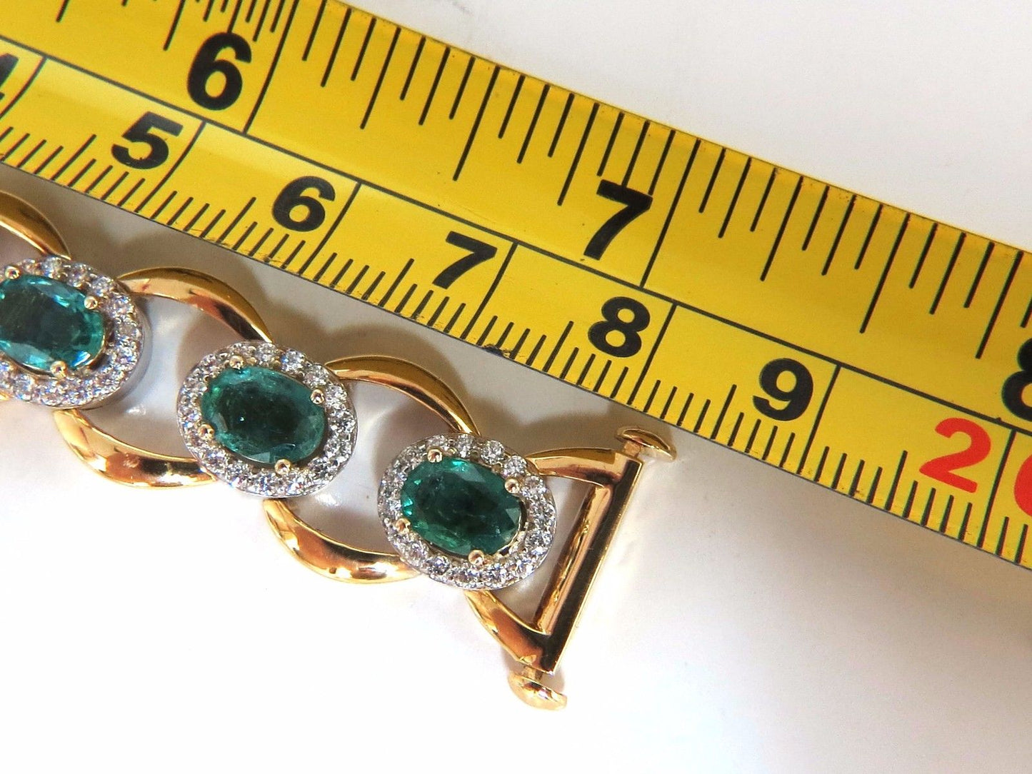 13.10ct Bright vivid green natural emerald diamonds cluster link bracelet 14kt