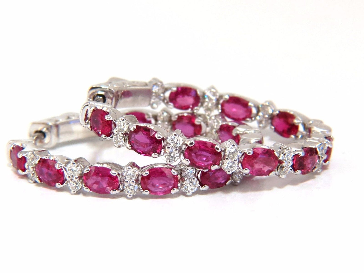 4.58ct natural red ruby diamond hoop earrings 14kt gold