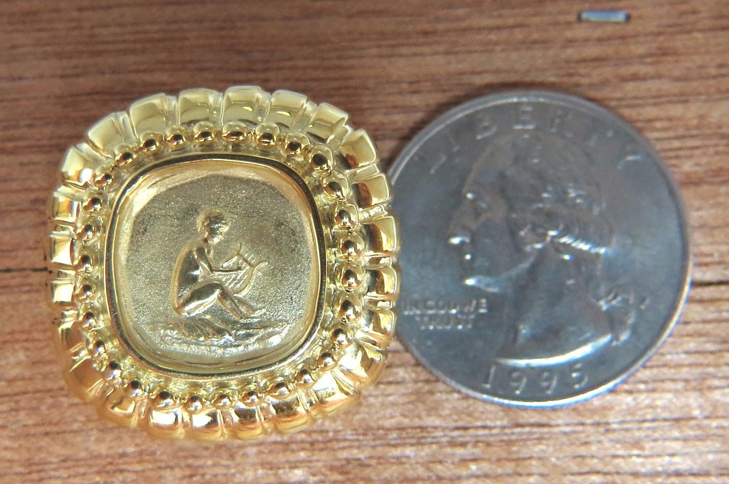 Designer Raafty Angel & Harp Gold Clip earrings 14kt Omega