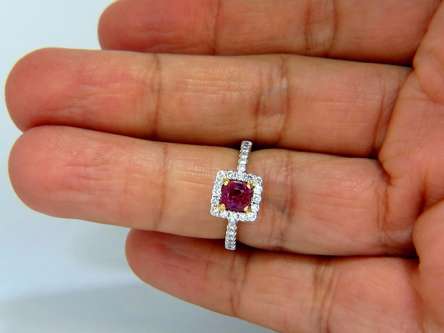 AIGS Certified 1.45ct natural no heat pink red ruby diamond ring 18kt unheated
