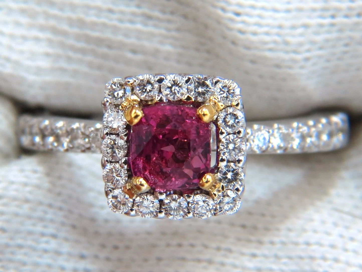 AIGS Certified 1.45ct natural no heat pink red ruby diamond ring 18kt unheated