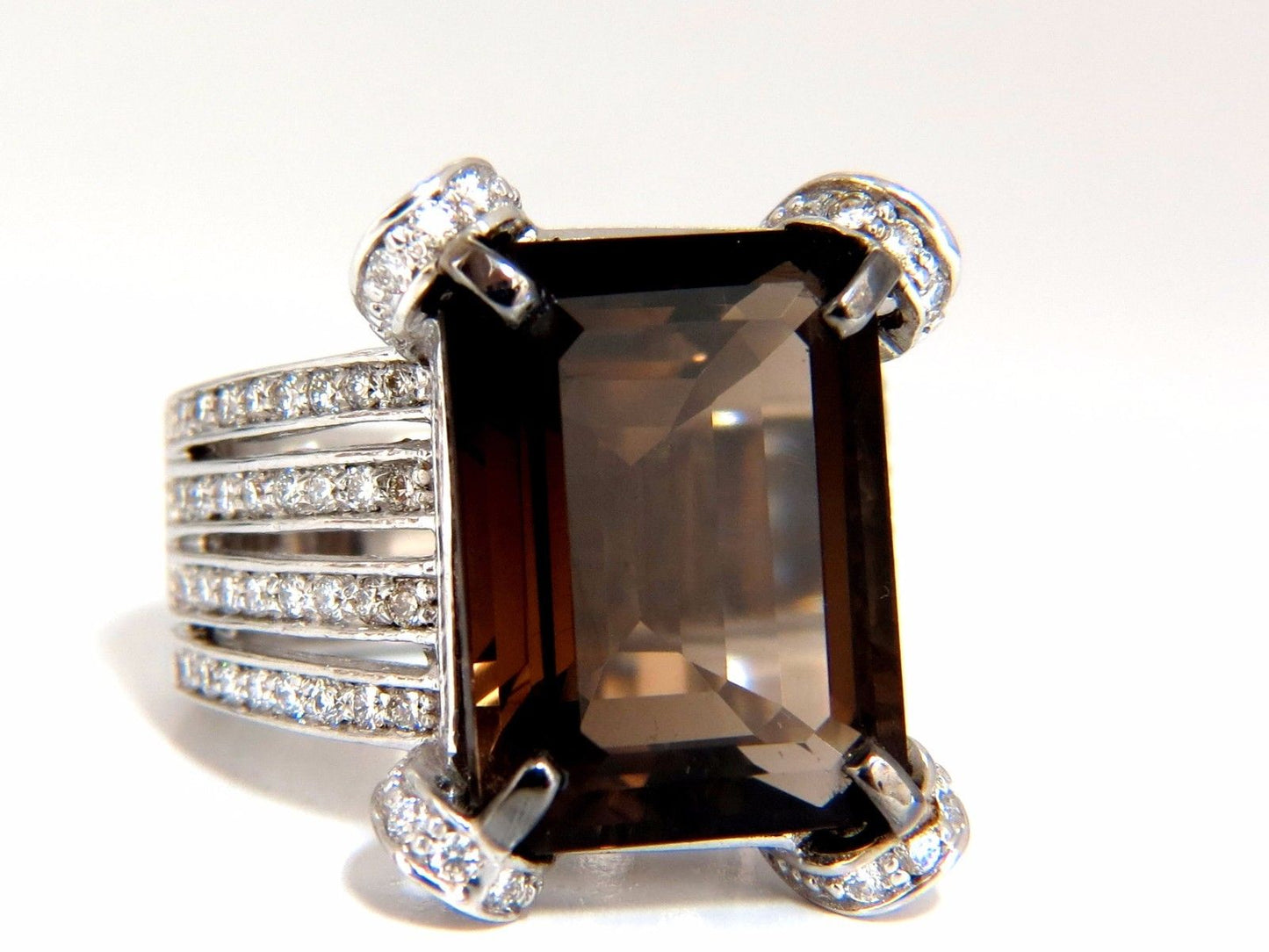 12.00ct Natural Prime Smokey Topaz Diamonds Ring 14kt