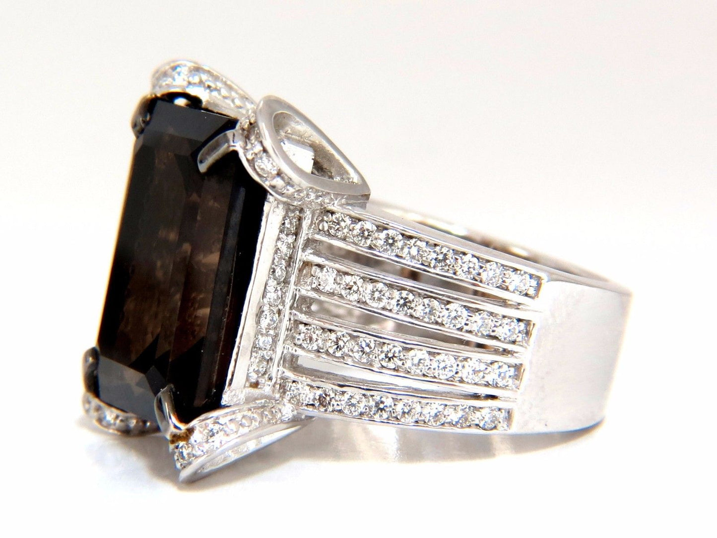 12.00ct Natural Prime Smokey Topaz Diamonds Ring 14kt