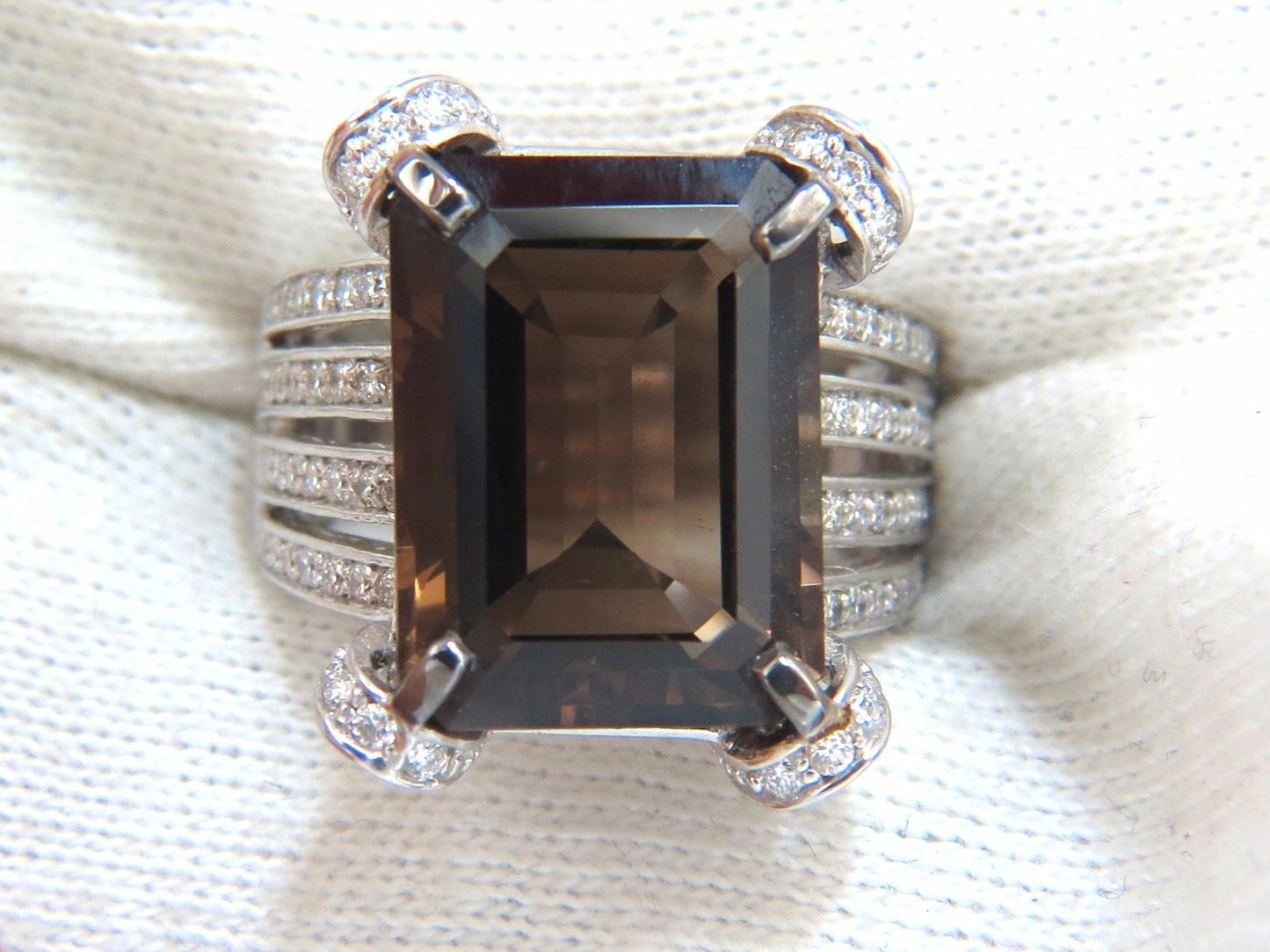 12.00ct Natural Prime Smokey Topaz Diamonds Ring 14kt