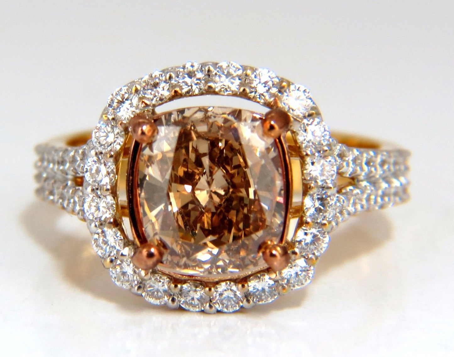 GIA certified 2.99ct Fancy Brown Yellow Diamond ring Halo Cluster 18kt