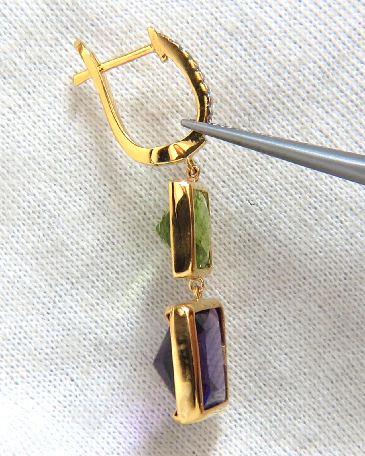 13.05ct Natural Amethyst Peridot Diamond Dangle earrings 14kt