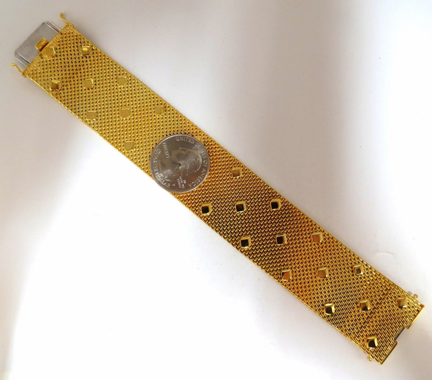 14kt. Gold Wide Mesh Spade Onlay Bracelet Cuff 80 Gram