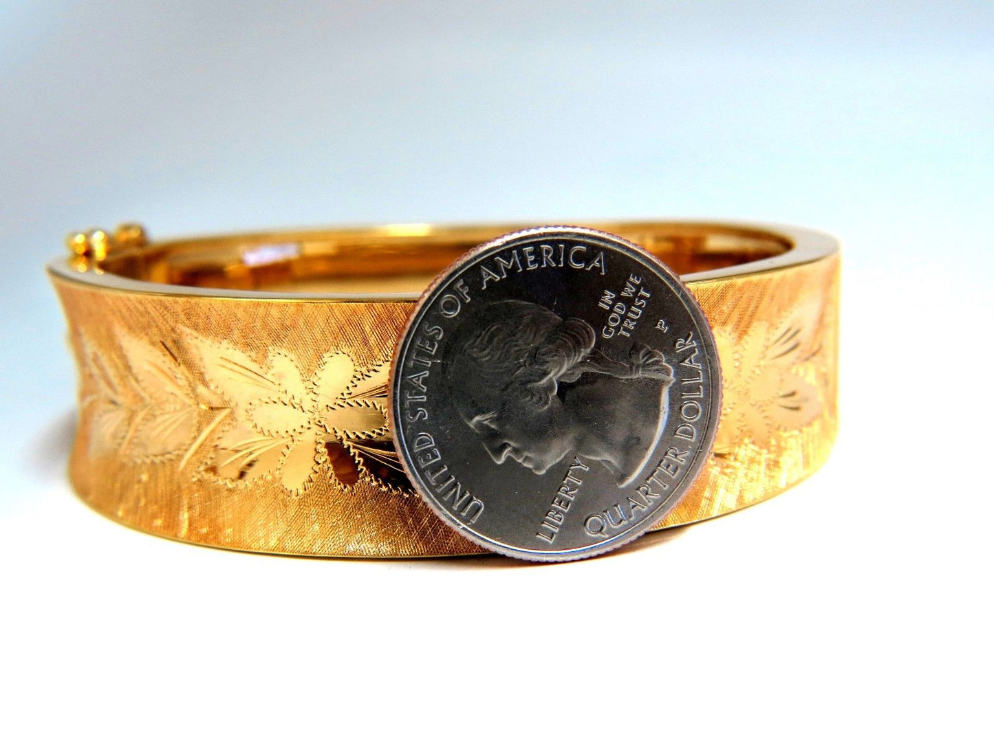 14kt. Gold Florentine Engraving Wide Bangle Bracelet