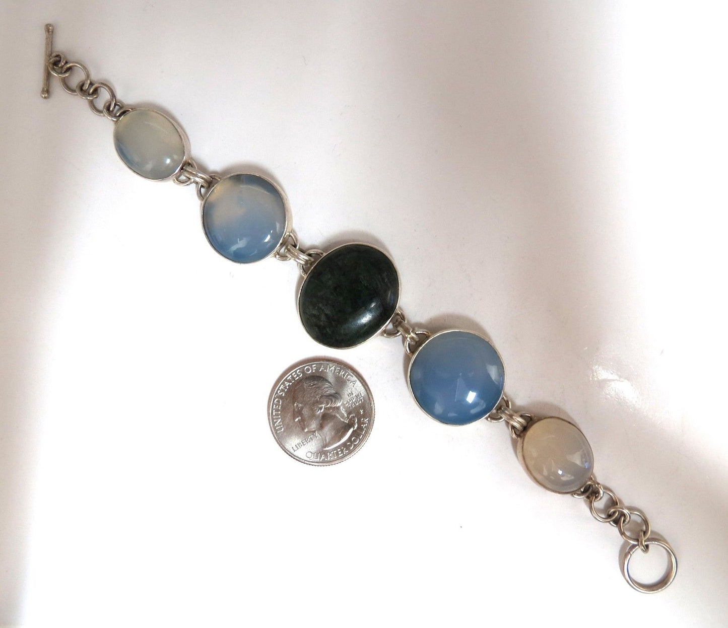 925 Sterling Silver Jasper Chalcedony Moonstone Silver Bracelet