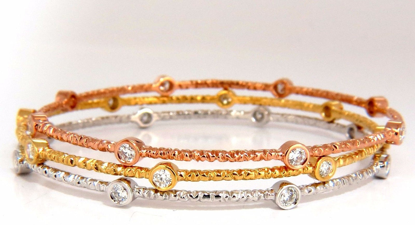 Diamond Bangle bracelets stackable hammer chisel finish 2.30ct 14kt 8 inch wrist