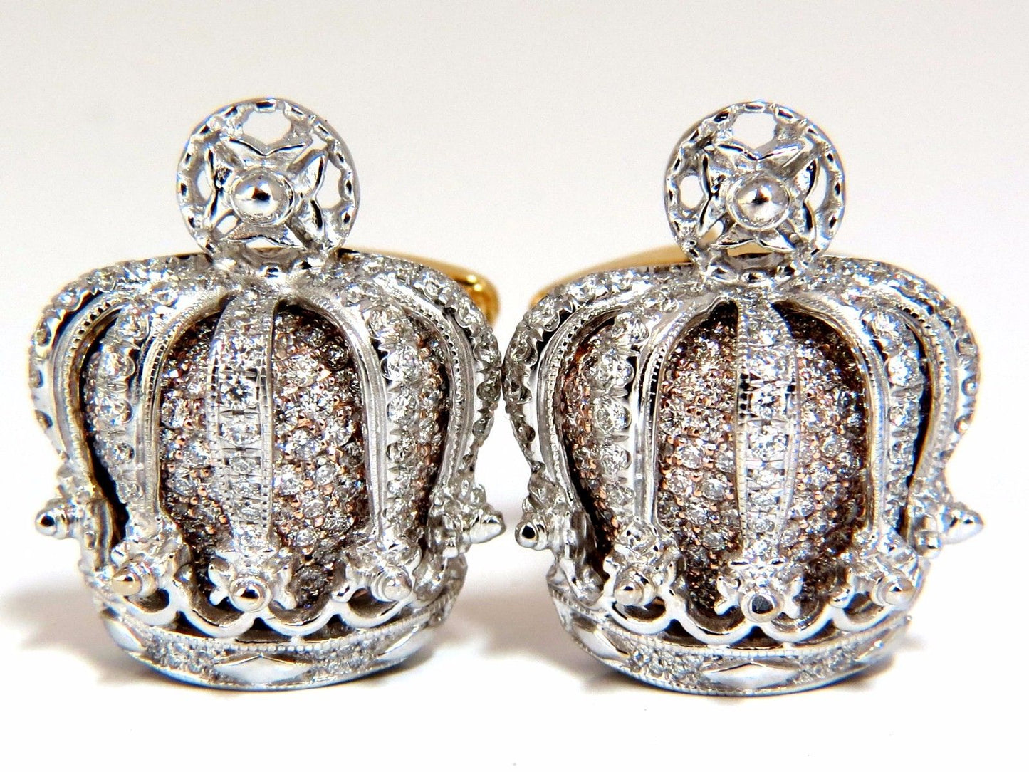 Posh Britt 3D Royal Crown 6.00ct. Diamonds Cufflinks 18Kt Kingship