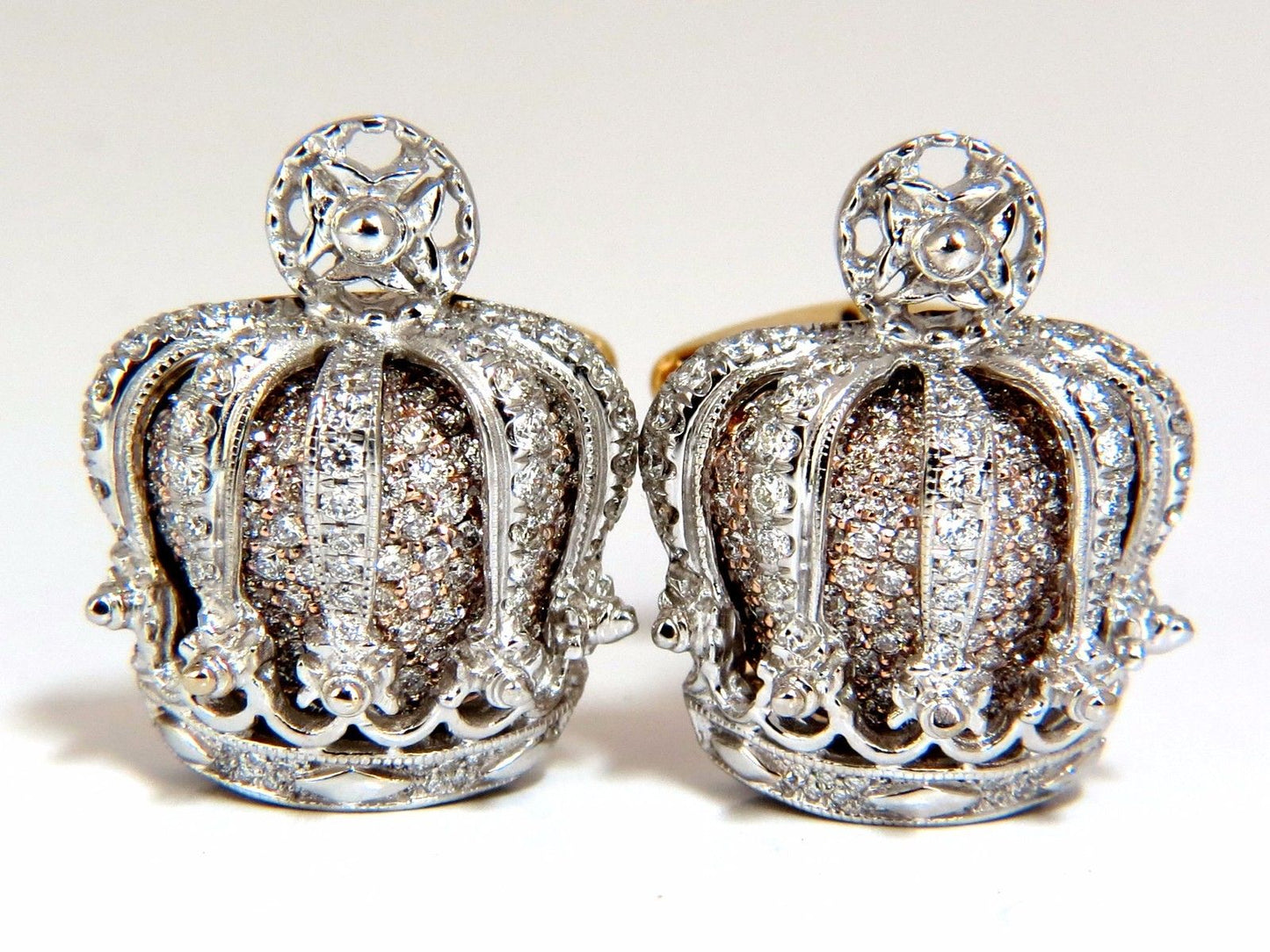 Posh Britt 3D Royal Crown 6.00ct. Diamonds Cufflinks 18Kt Kingship