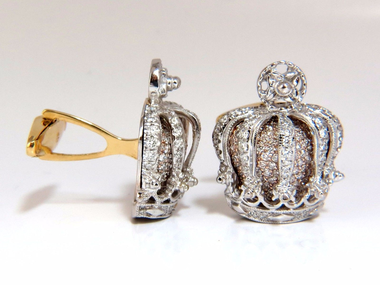 Posh Britt 3D Royal Crown 6.00ct. Diamonds Cufflinks 18Kt Kingship