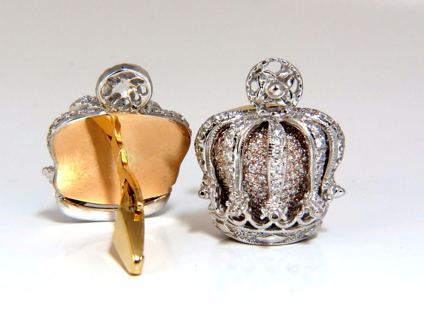 Posh Britt 3D Royal Crown 6.00ct. Diamonds Cufflinks 18Kt Kingship