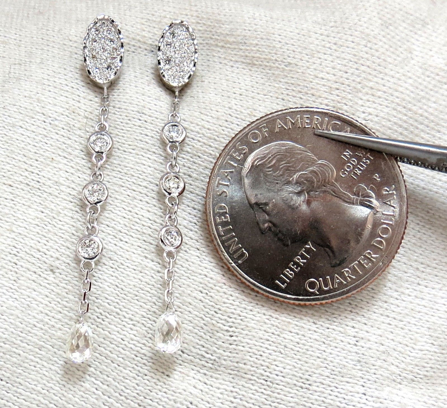 1.64ct Natural Briolette Diamonds Dangle Earrings 14kt