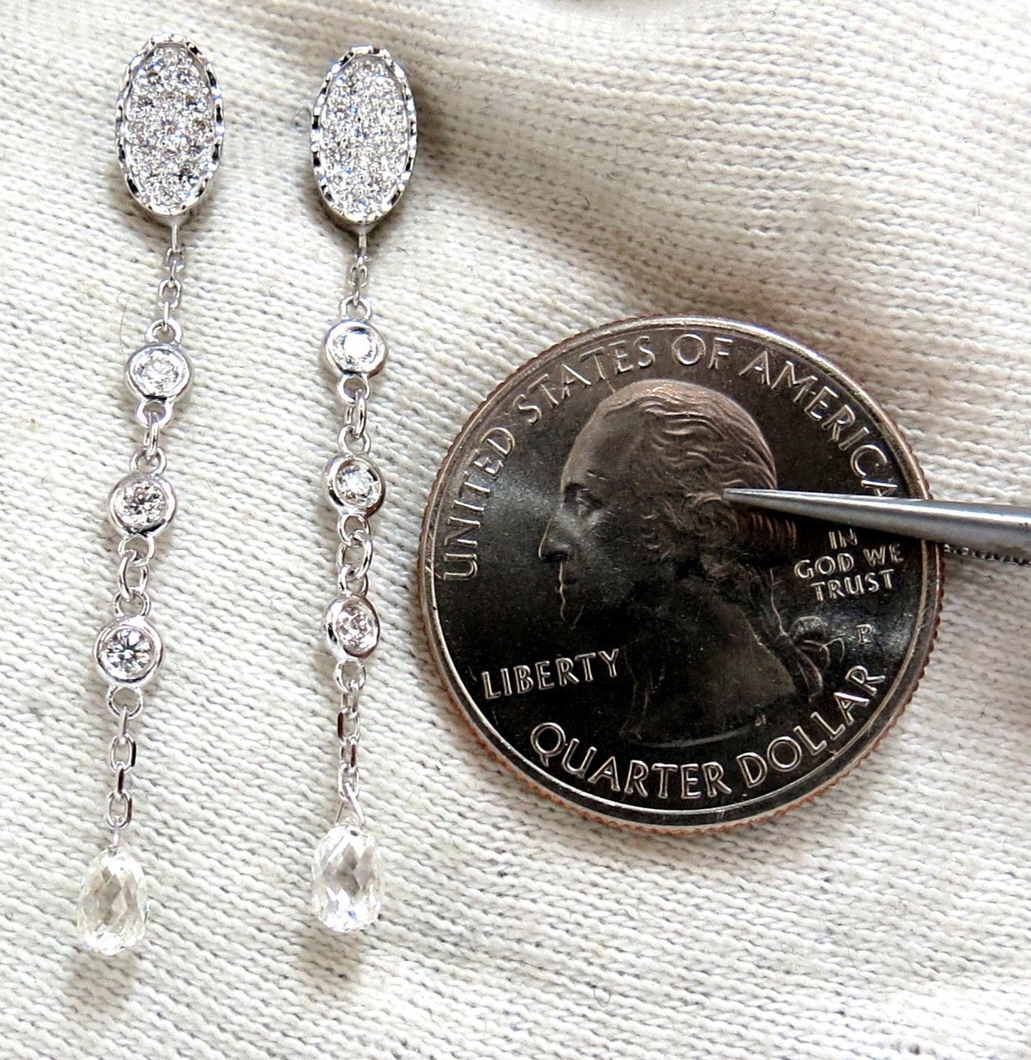 1.64ct Natural Briolette Diamonds Dangle Earrings 14kt
